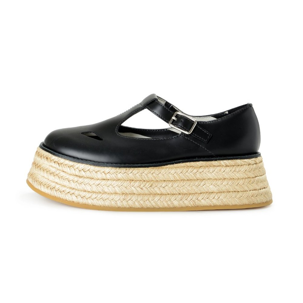 Burberry Women's "ALDWYCH JUTE" Black Leather Platform Baby Doll Shoes - Picture 2 of 8